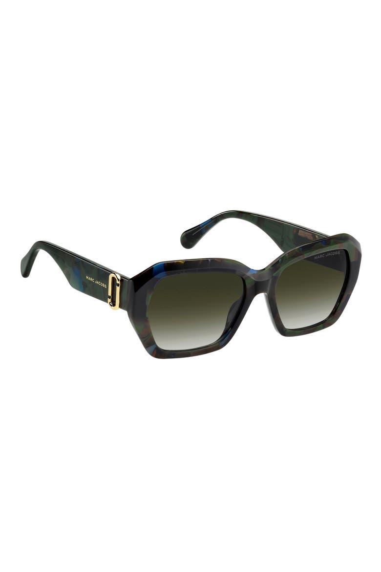 55mm Square Geomatric Sunglasses, Alternate, color, HAVANA GREEN/ GREEN SHADED