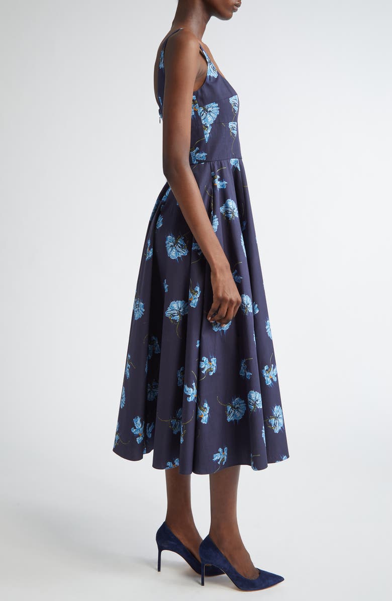 Emilia Wickstead Mona Floral Cotton Poplin Midi Sundress, Alternate, color, Blue Flowers On Navy