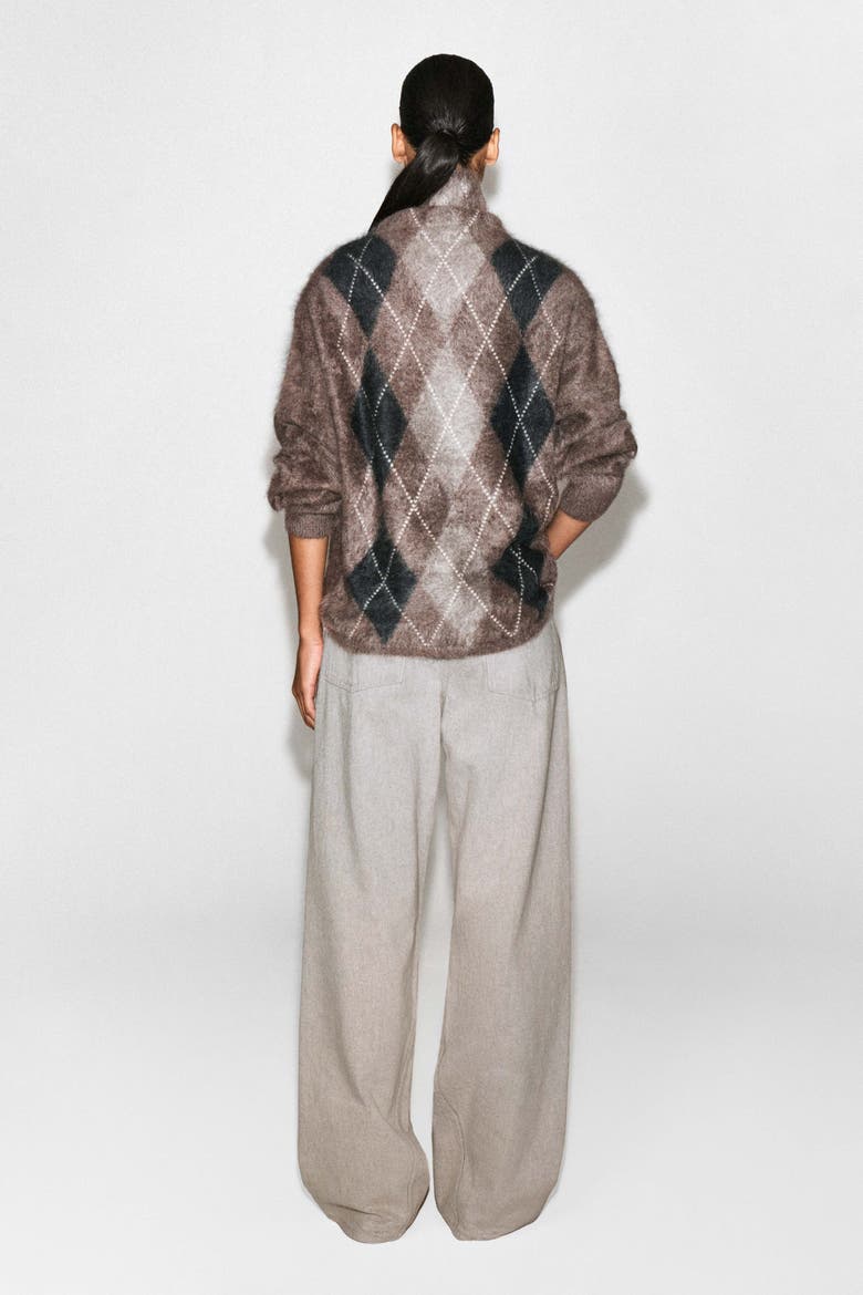 Argyle Brushed Pure Cashmere Mock-neck Sweater, Alternate, color, BROWN