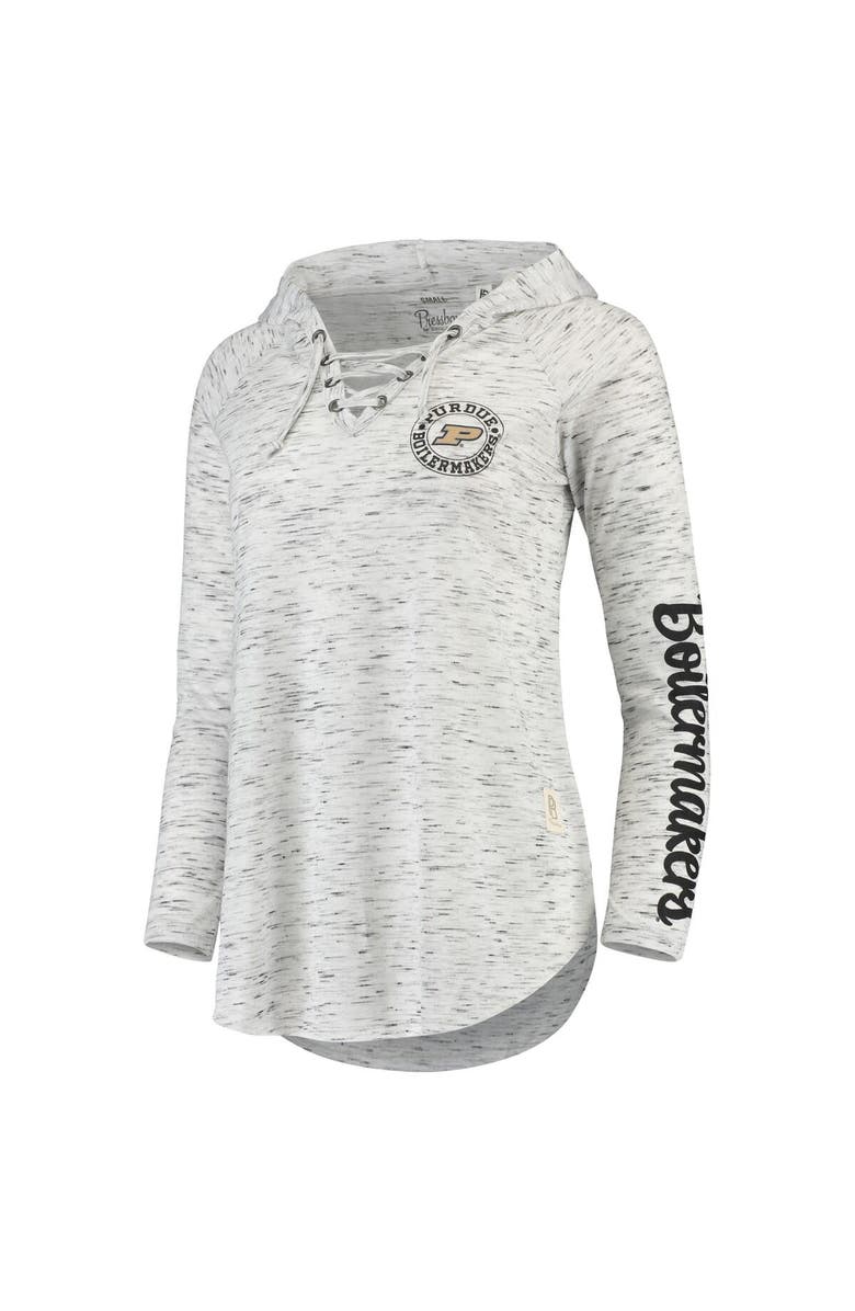 PRESSBOX Women's Pressbox Gray Purdue Boilermakers Space Dye Lace-Up V-Neck Long Sleeve T-Shirt, Alternate, color,