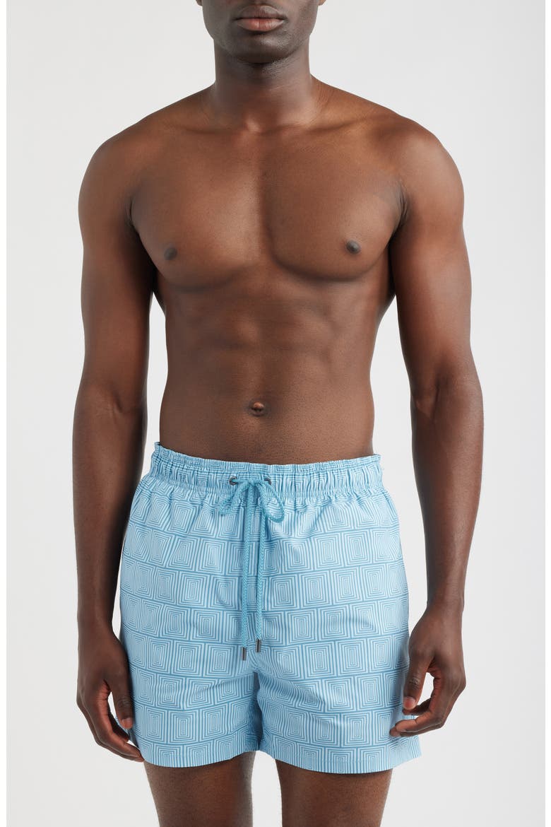 Cruz Print Swim Trunks, Main, color, TEAL