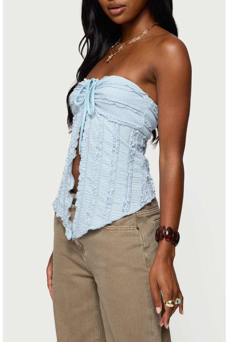 Textured Ruffle Split Front Strapless Top, Alternate, color, LIGHT-BLUE