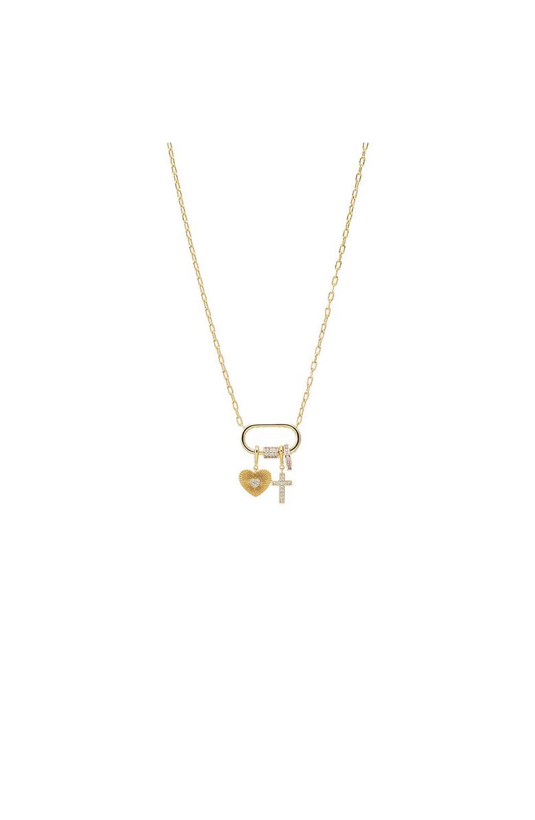 BY ADINA EDEN Heart & Cross Multi-Charm CZ Lock Necklace, Main, color, Pink