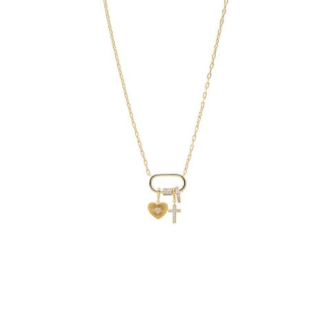 Heart & Cross Multi-Charm CZ Lock Necklace