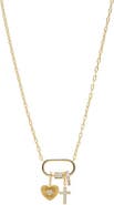 BY ADINA EDEN Heart & Cross Multi-Charm CZ Lock Necklace