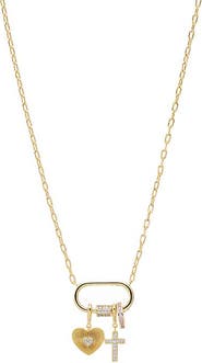 BY ADINA EDEN Heart & Cross Multi-Charm CZ Lock Necklace