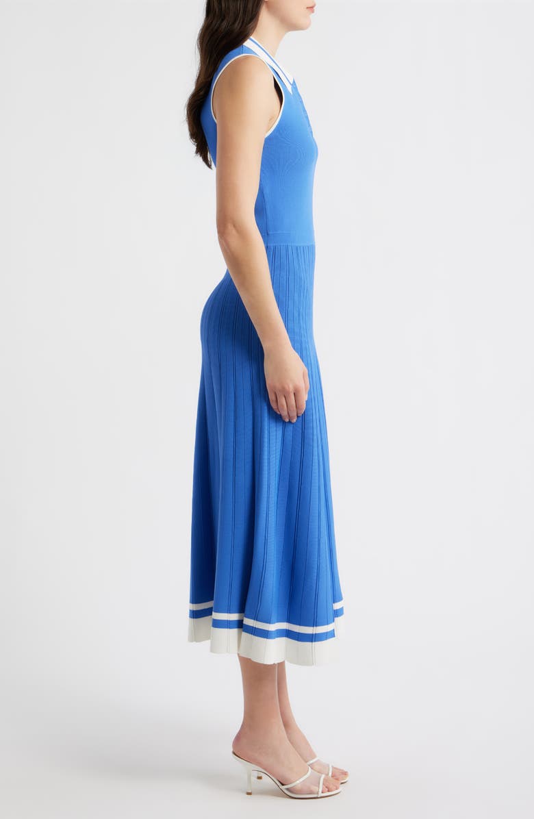 Elie Tahari The Elizabeth Knit Polo Dress, Alternate, color, Seaport Blue/ Ivory