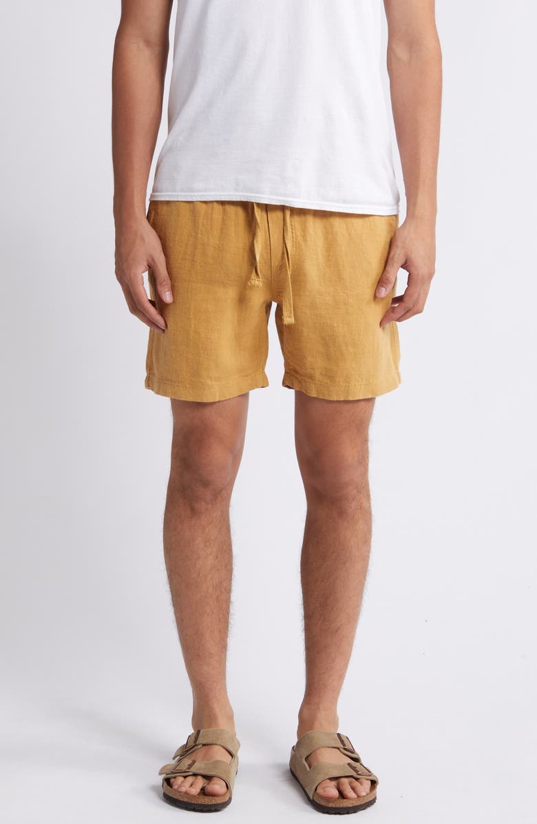 Faherty Essential Linen Shorts, Main, color, Sunset Gold