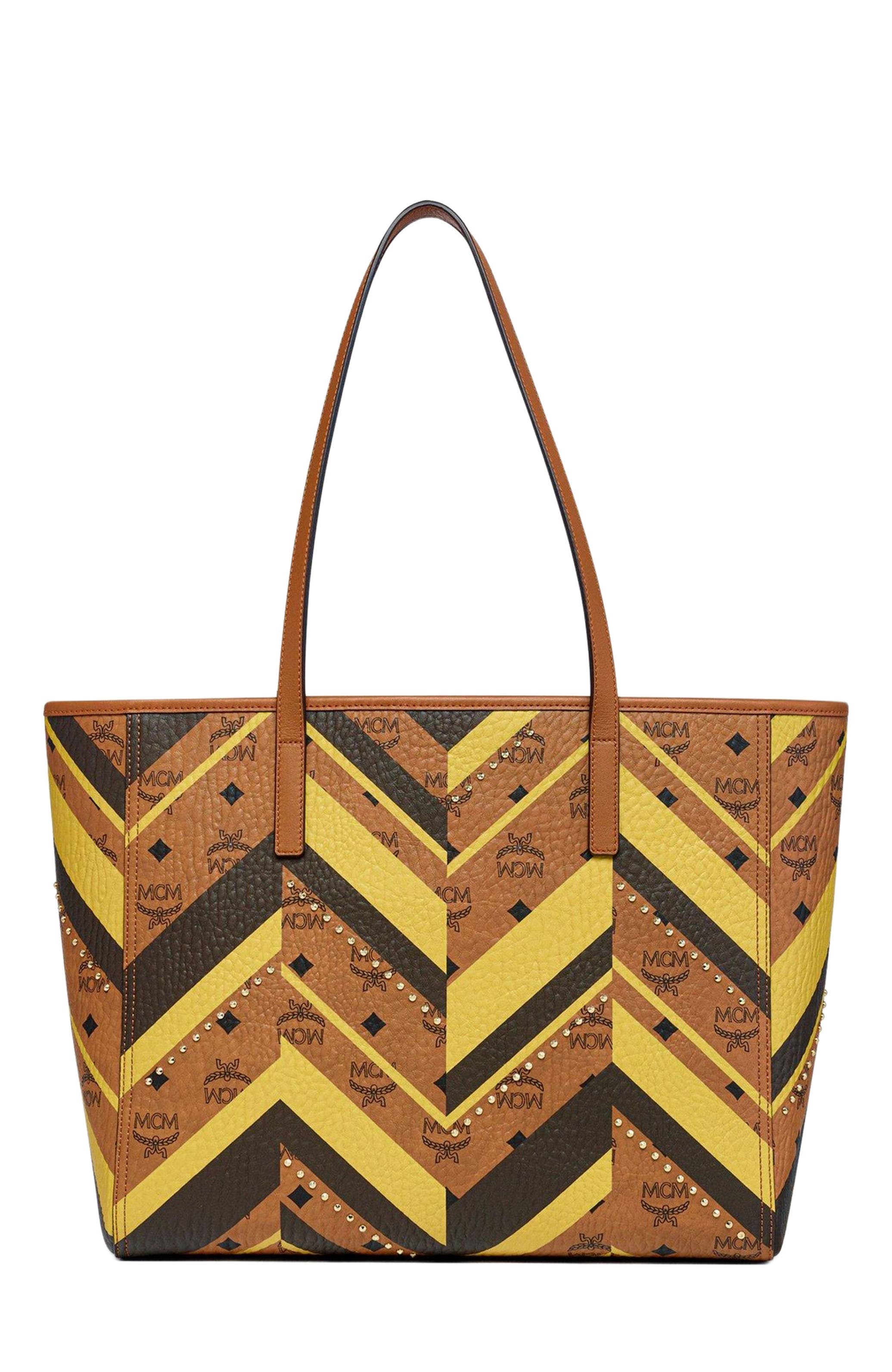 MCM Studded Toni Top-Zip Shopper in Mega Herringbone Visetos, Alternate, color, 