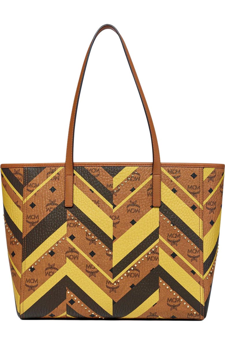 MCM Studded Toni Top-Zip Shopper in Mega Herringbone Visetos, Alternate, color,