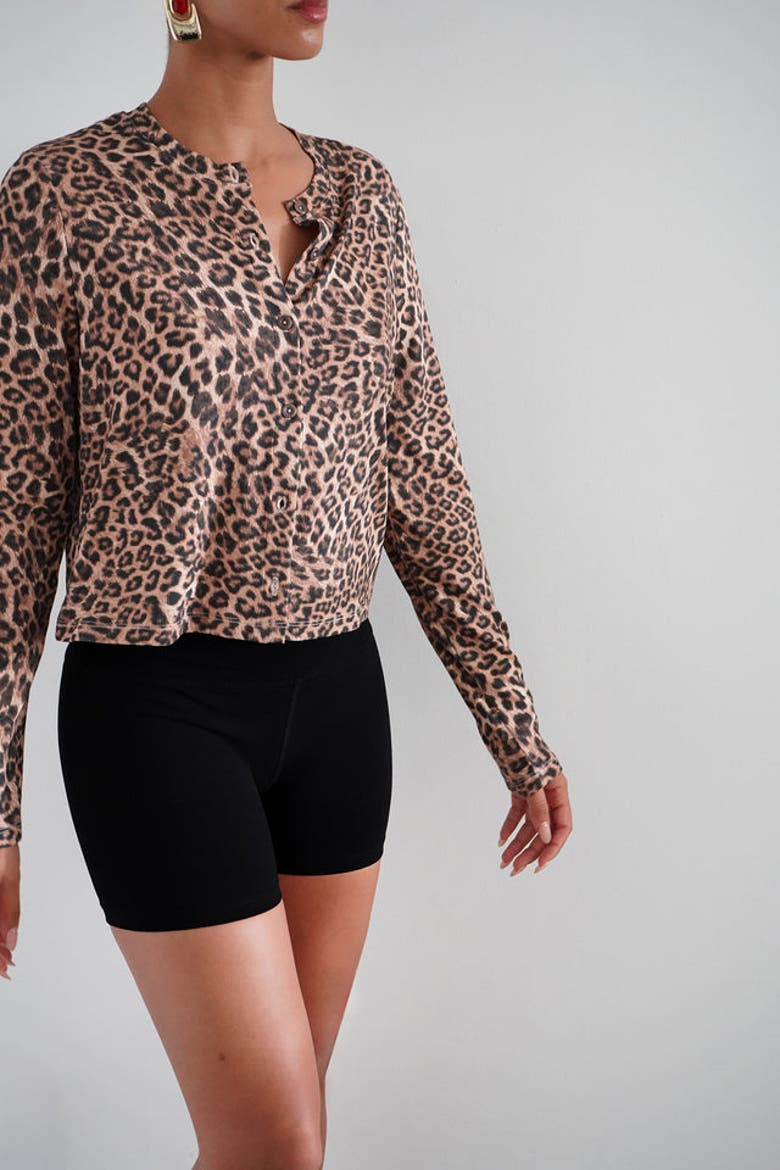 Mira Ribbed Cardigan, Alternate, color, Leopard