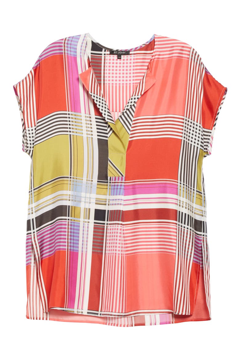 Madras Plaid Silk Twill Blouse, Alternate, color, MAGENTA MULTI
