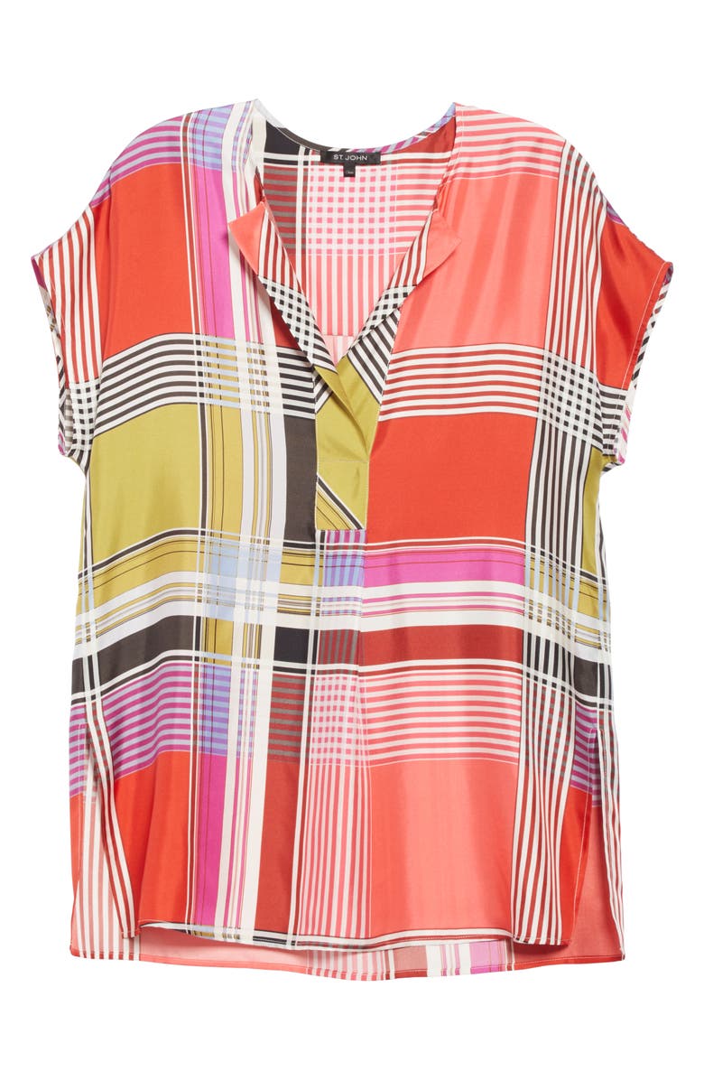 St. John Collection Madras Plaid Silk Twill Blouse, Alternate, color,