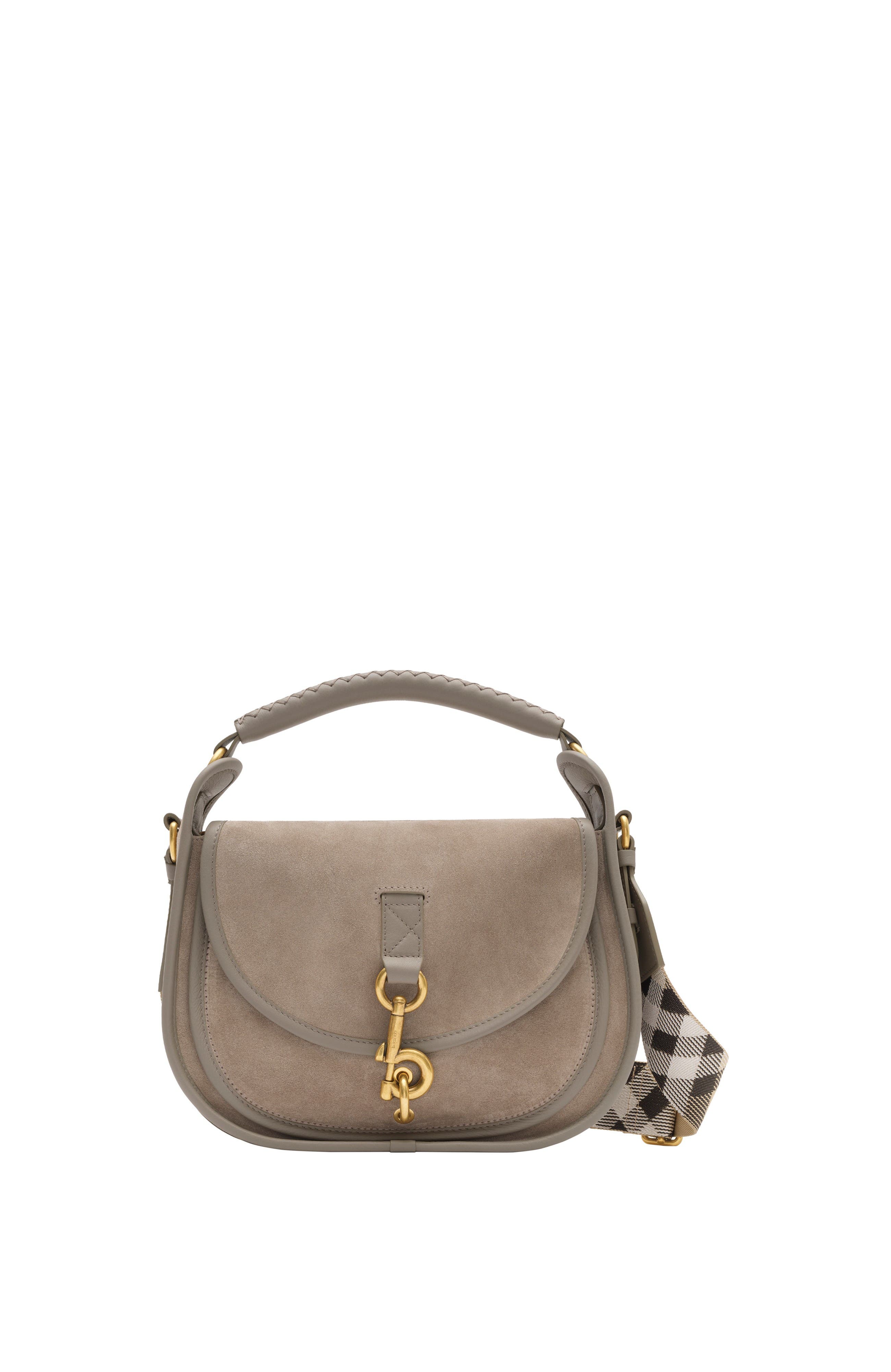 Small B Clip Messenger Bag, Main, color, Taupe brown