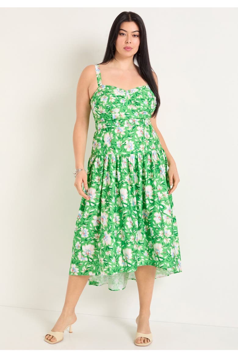 High Low Midi Dress, Alternate, color, FLOWERS GREEN