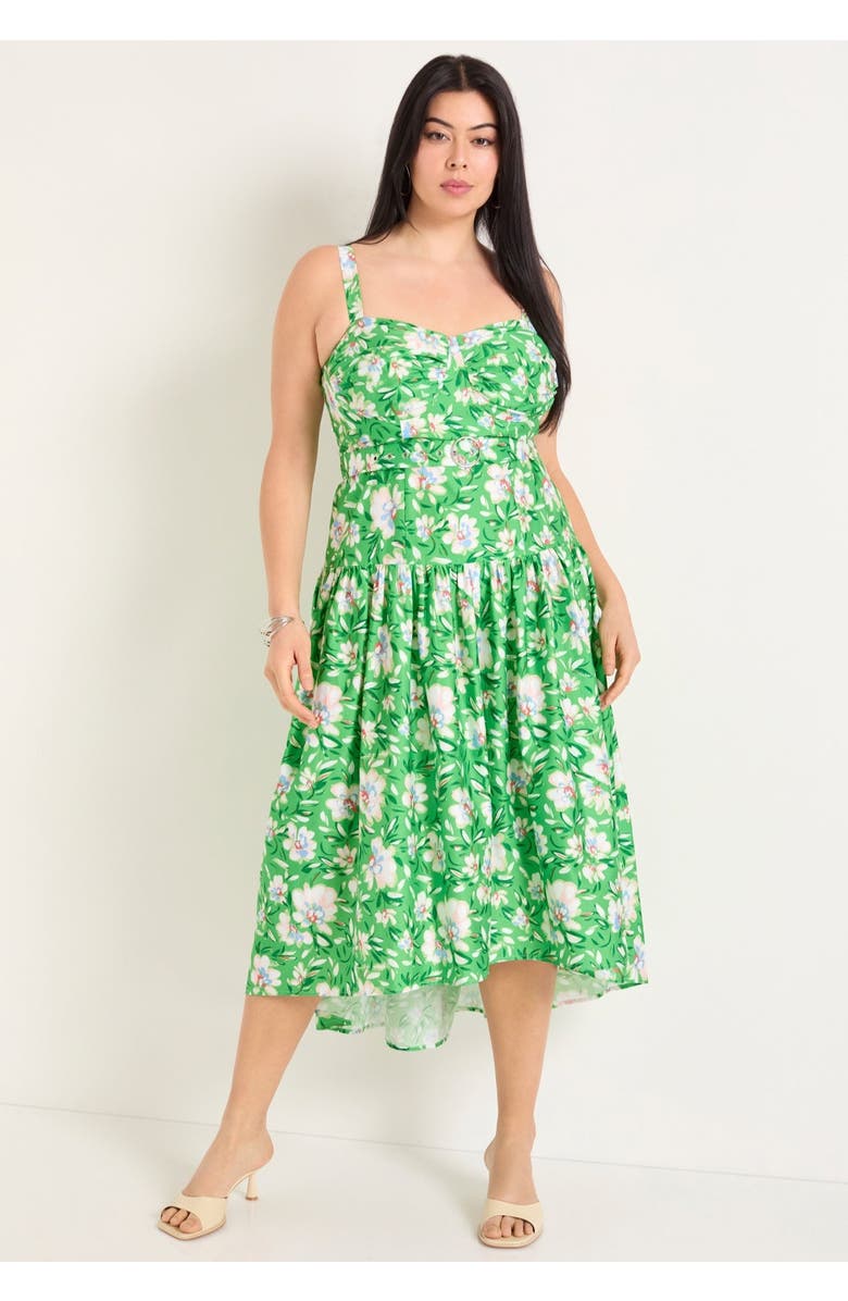 June + Vie High-Low Midi Dress, Alternate, color, Flowers Green