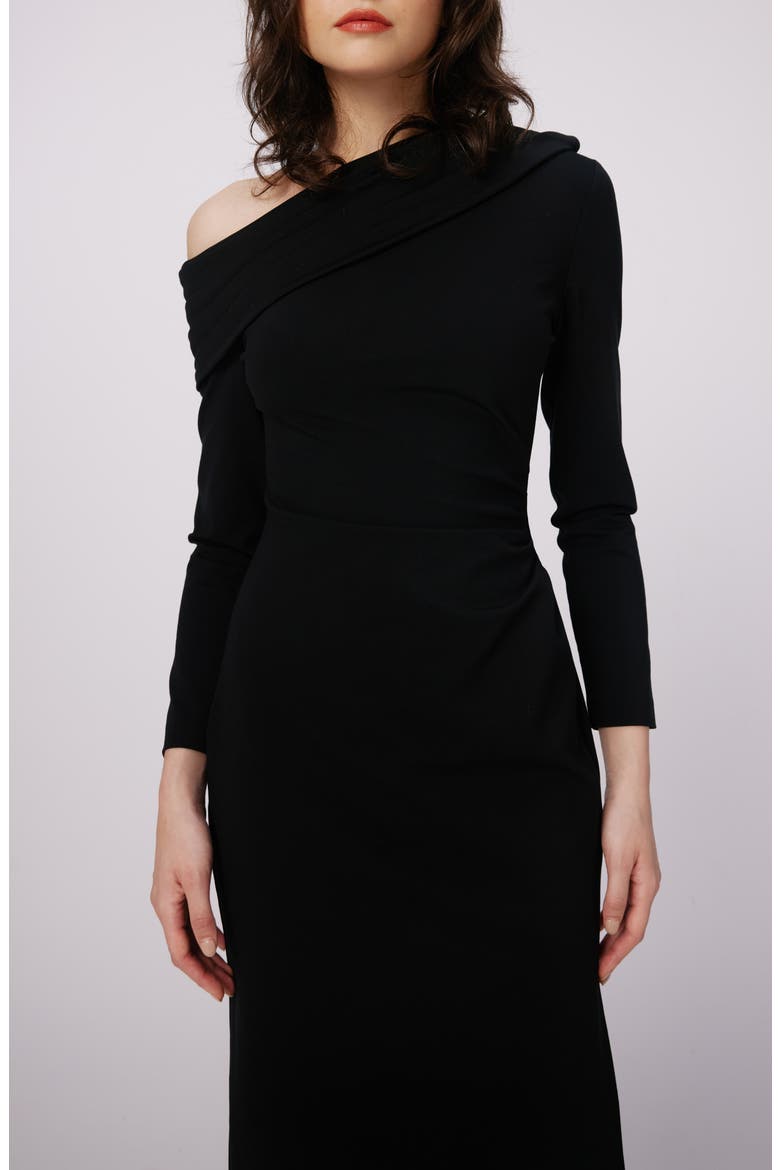 Buffy One-Shoulder Long Sleeve Dress, Alternate, color, BLACK