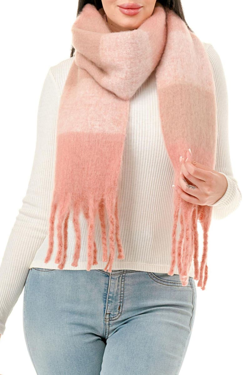 MARCUS ADLER Colorblock Fringe Scarf, Main, color, Blush