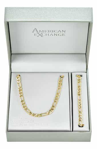 Men's 18K Gold Plated Figaro Chain Necklace & Bracelet Set