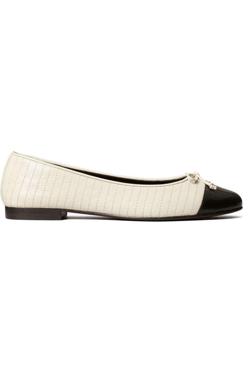 Tory Burch Quilted Cap Toe Ballet Flat, Alternate, color, Light Cream / Perfect Black