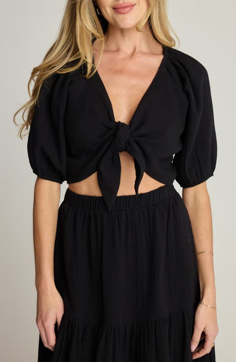 Double Bubble Tie Front Crop Top
