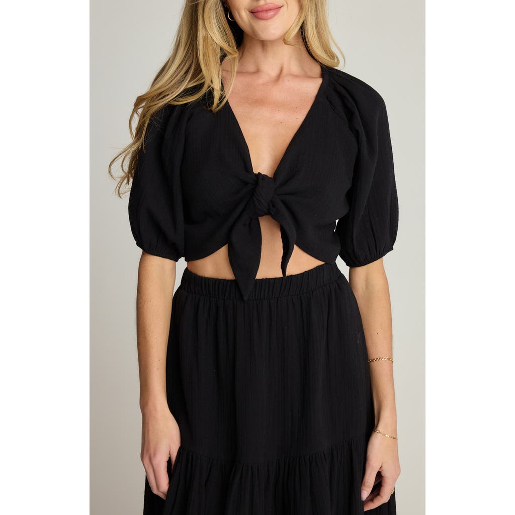 Sunday Ritual Double Bubble Tie Front Crop Top in Black  product