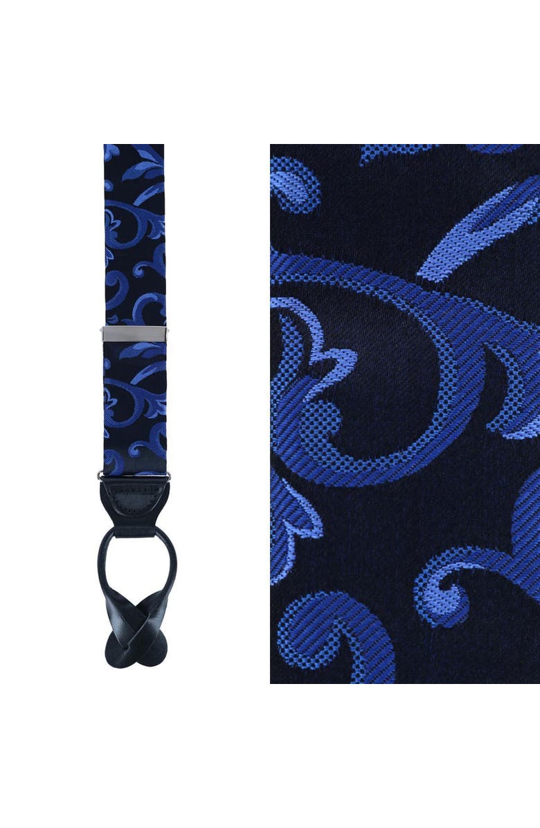 Trafalgar Big & Tall Christian the Romantic Brocade Silk Button End Suspenders, Main, color, Royal Blue