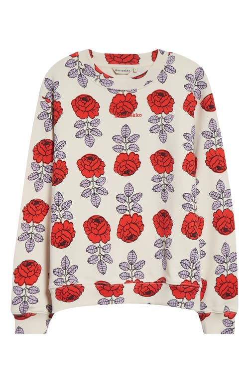 Marimekko Floral Print Sweatshirt In Off White Red Lilac