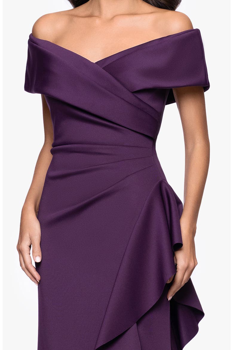 Off the Shoulder Scuba Mermaid Gown, Alternate, color, PLUM