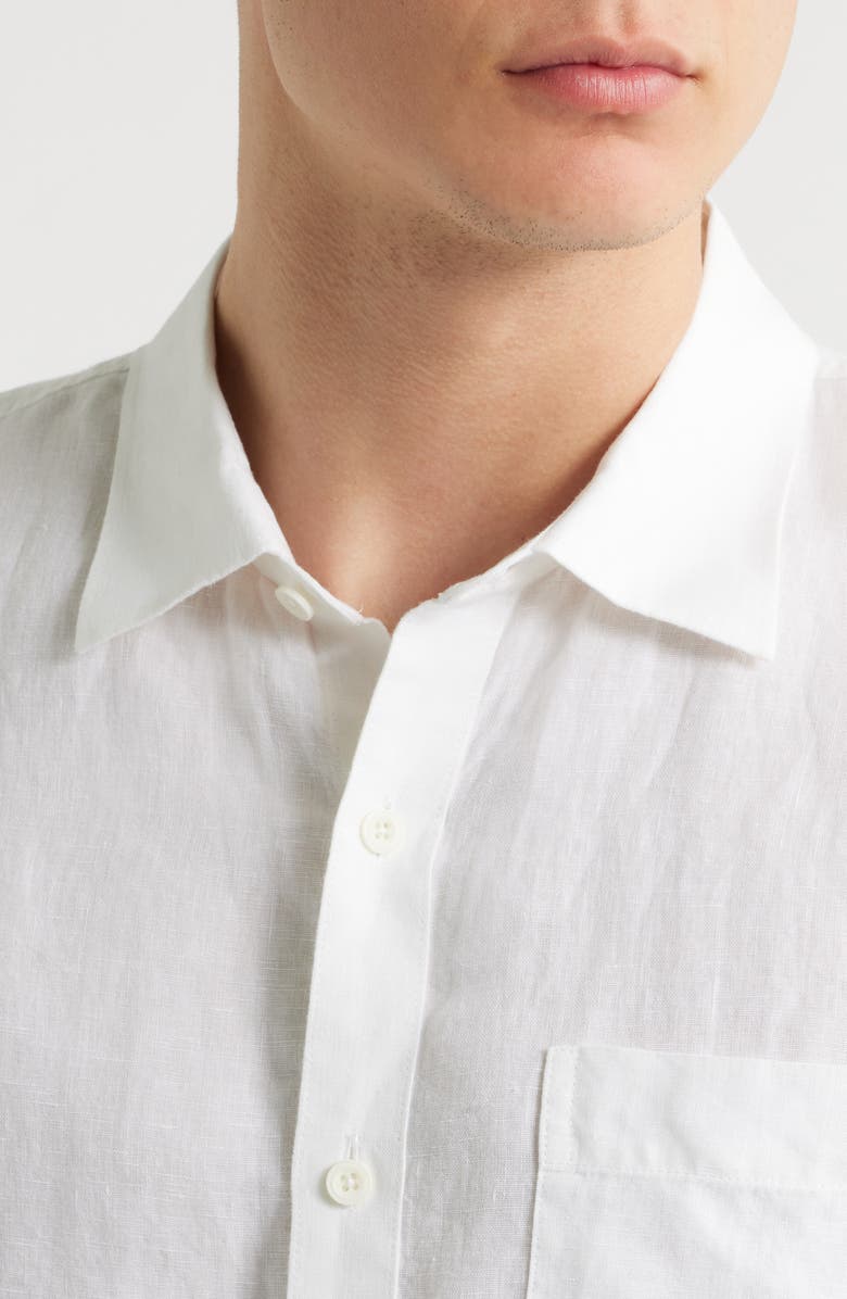 Nordstrom Solid Short Sleeve Linen Button-Up Shirt, Alternate, color, White