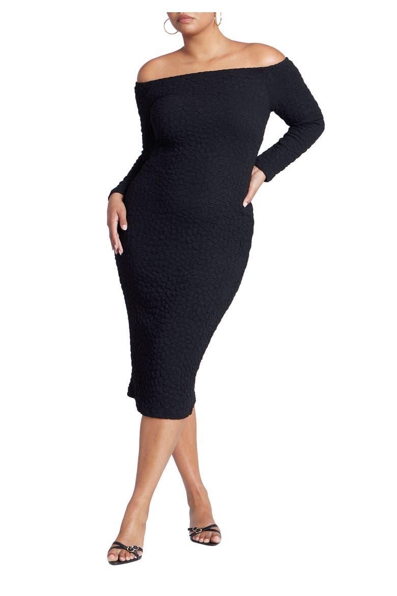 Off Shoulder Textured Dress, Main, color, BLACK ONYX