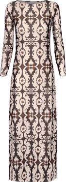 The Lulo Project Nellas Paisley Long Sleeve Mesh Maxi Dress