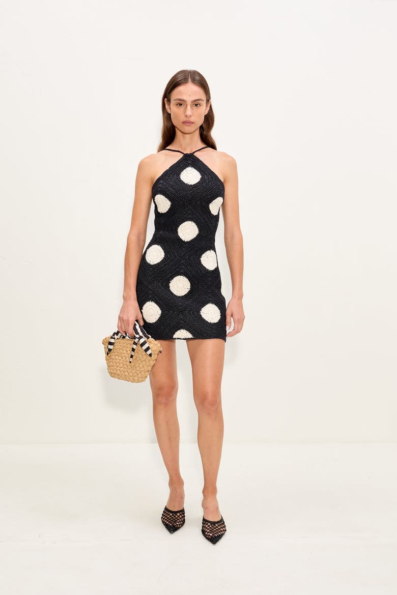 Kit Crochet Mini Dress, Alternate, color, Black/Macadamia Polka Dot