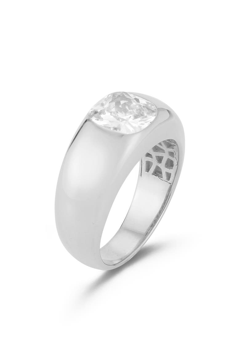 Cushion Cut Cubic Zirconia Dome Ring, Alternate, color, SILVER