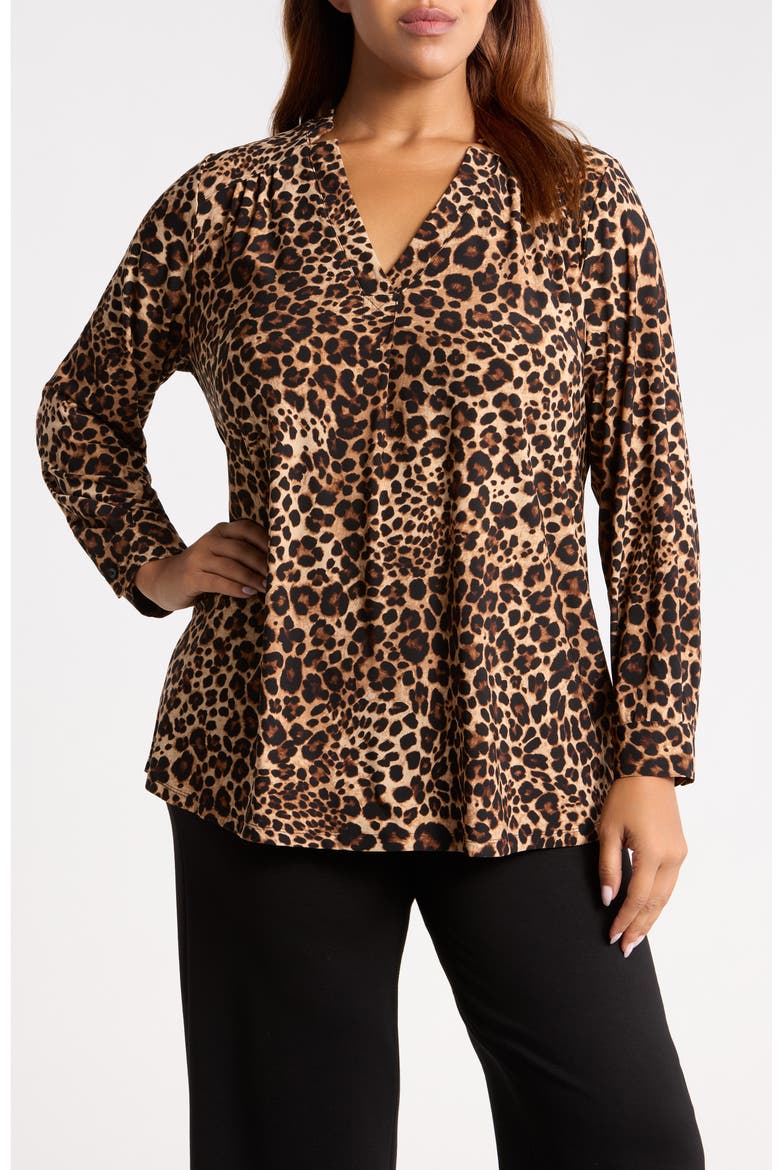 Print Split Neck Top, Main, color, ANNE BLACK MULTI