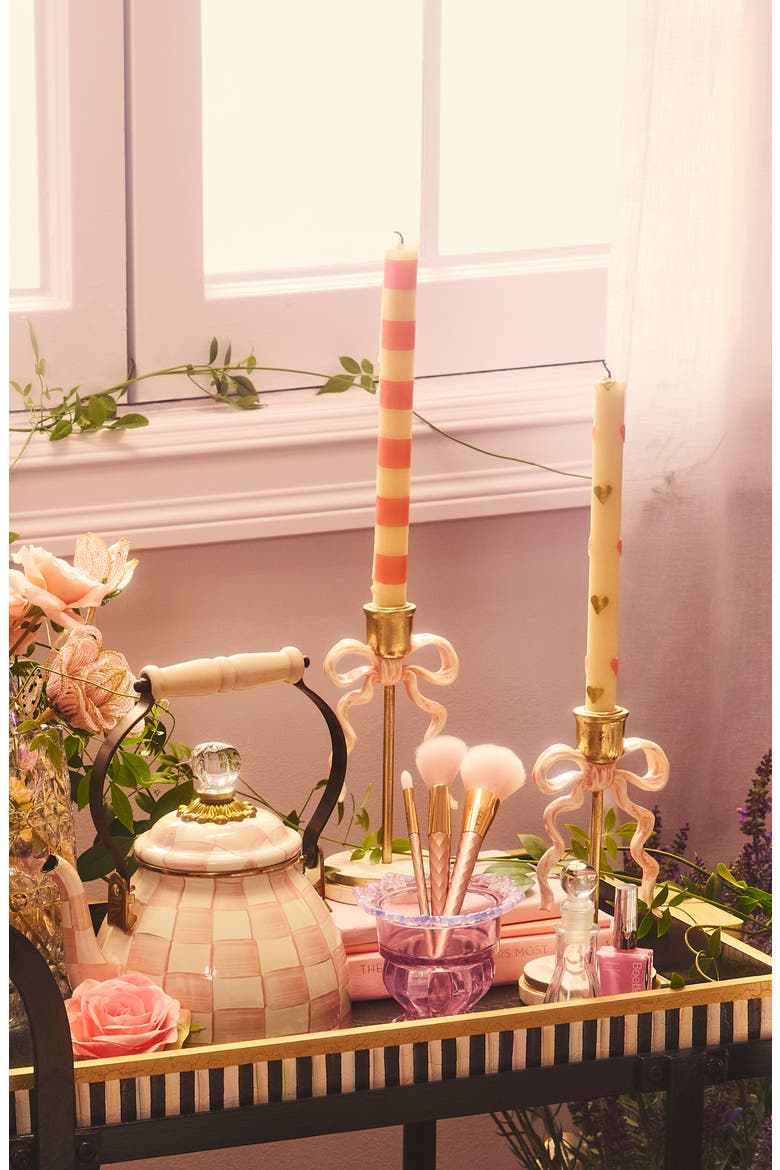 Set of 2 Pink Bands Taper Dinner Candles, Alternate, color, PINK