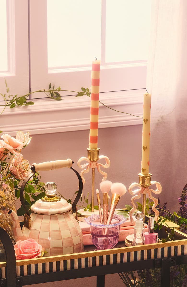 MACKENZIE CHILDS Set of 2 Pink Bands Taper Dinner Candles, Alternate, color, Pink