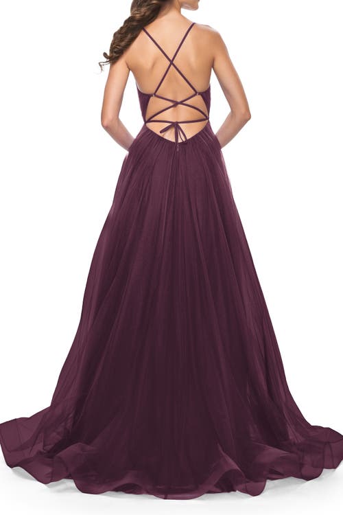 La Femme A-line Prom Dress With Illusion Ruched Bodice