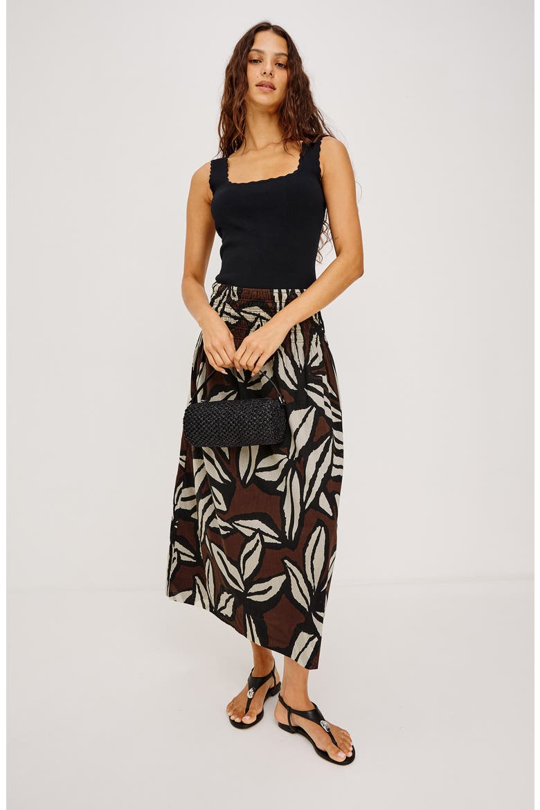 Alessa Smock Waist Cotton Midi Skirt, Alternate, color, COCOA FLORAL