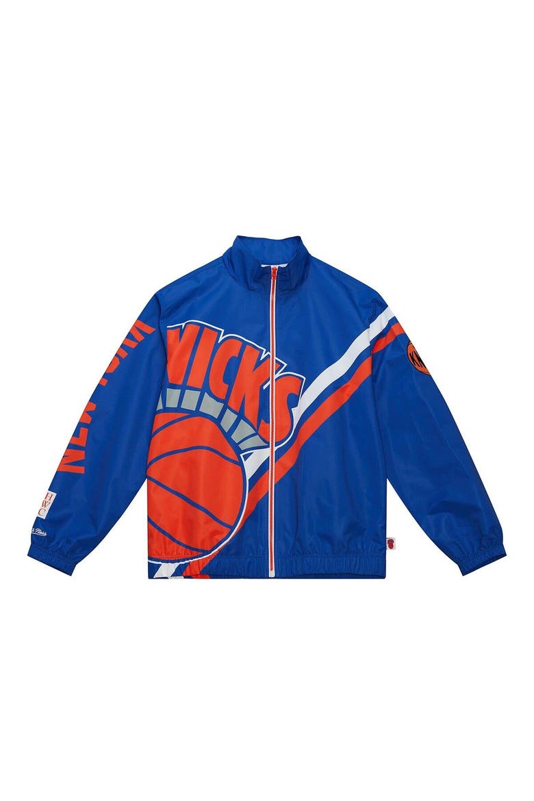 Men's Mitchell & Ness Blue New York Knicks Exploded Logo Warm-Up Full-Zip Jacket, Alternate, color, Blue