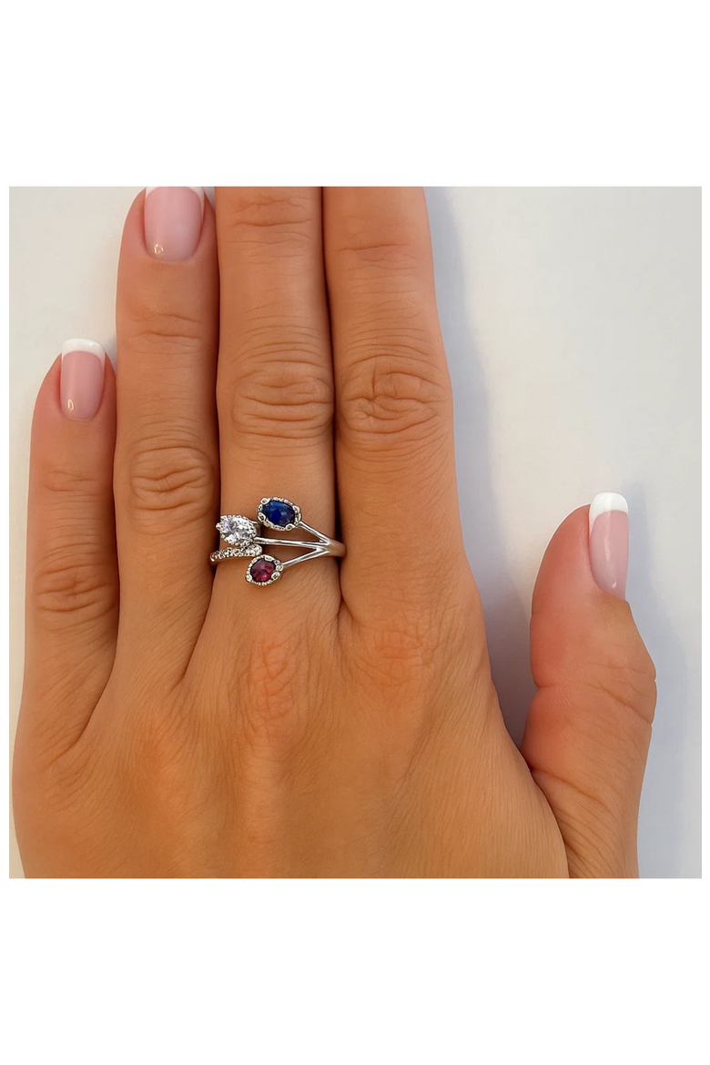 Multicolor Flower Ring with Cubic Zirconia Stones, Alternate, color, Silver