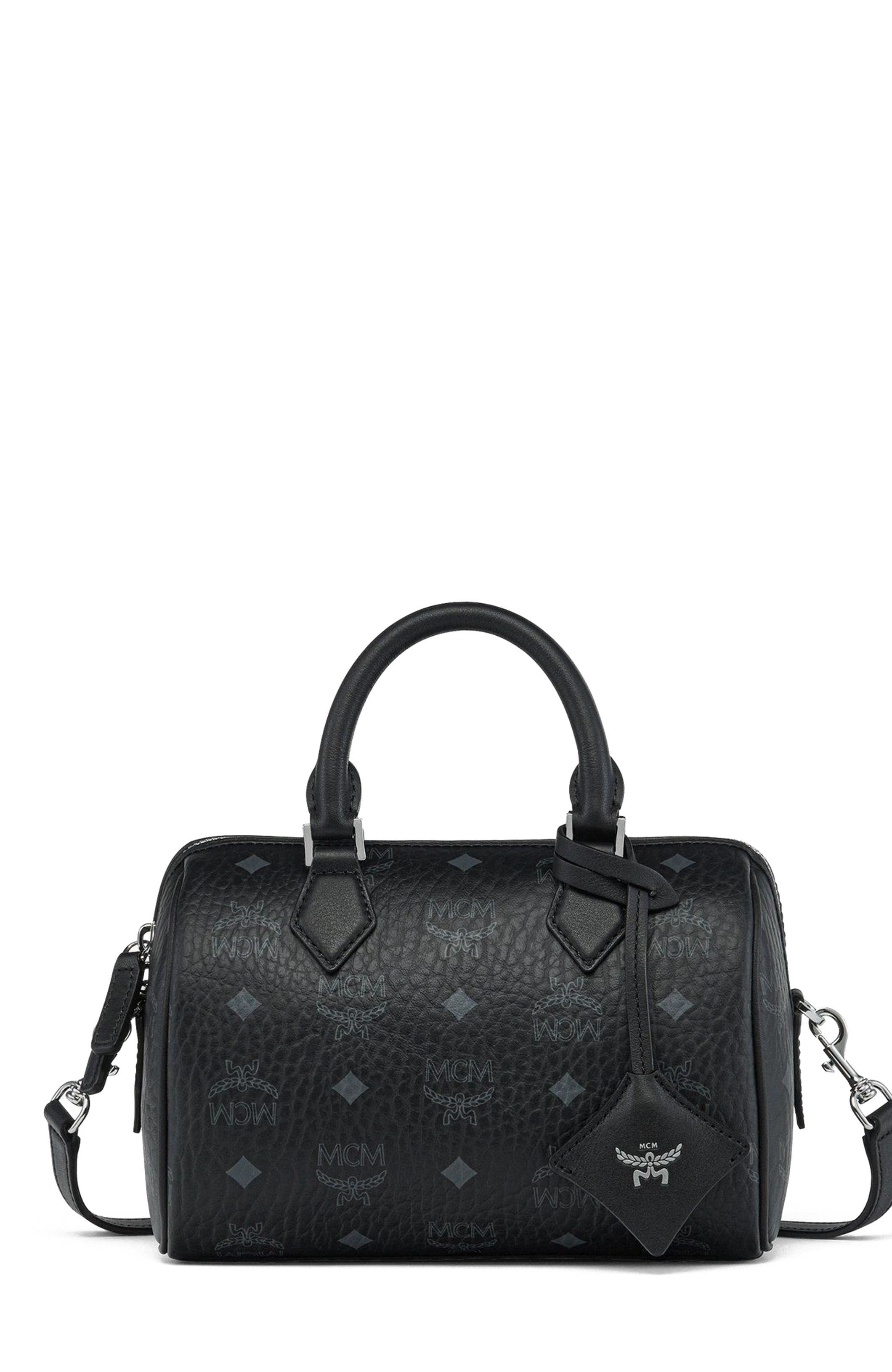 MCM Small Ella Boston Bag in Visetos, Main, color, Black