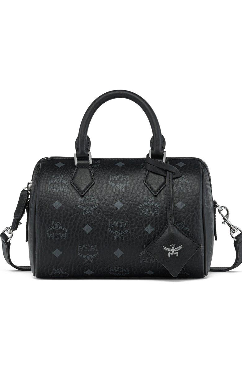 MCM Small Ella Boston Bag in Visetos, Main, color, Black