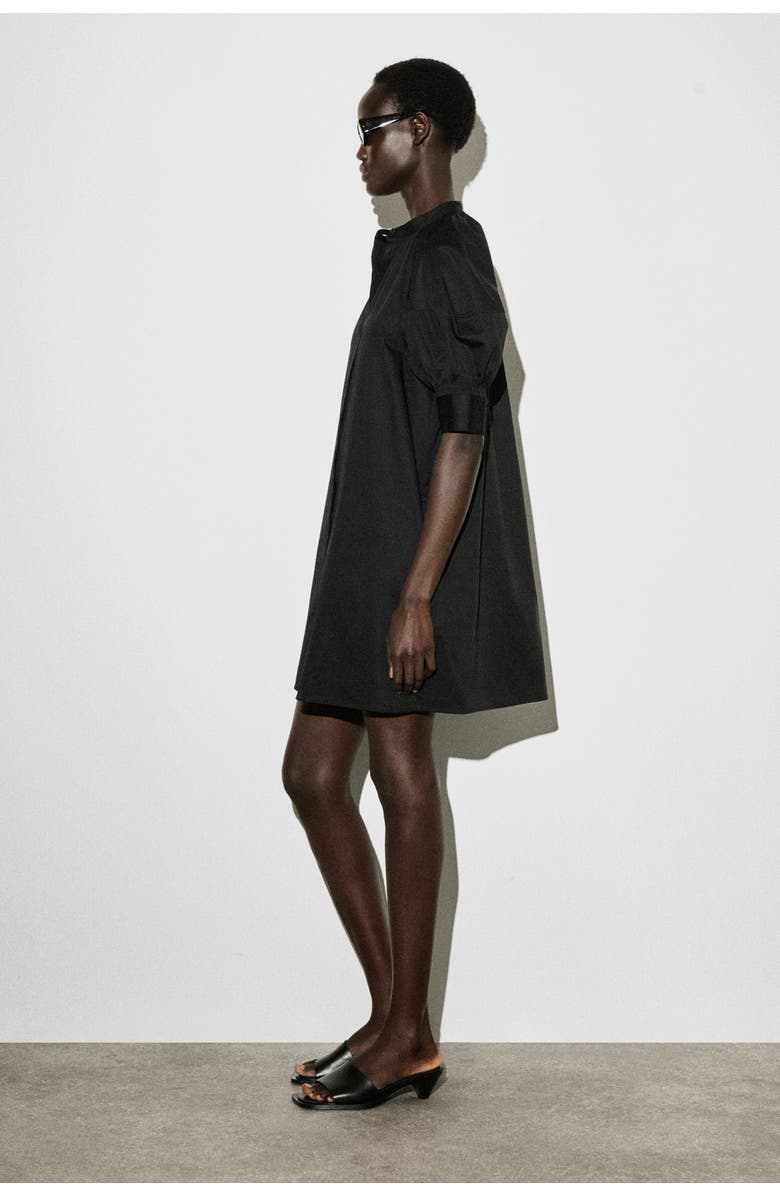 COS Smocked Puff-sleeve Shirt Dress, Alternate, color, Black