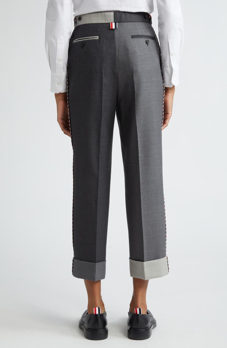 Thom Browne Fun-Mix Contrast Panel Cuff Hem Wool Trousers, Alternate, color, 