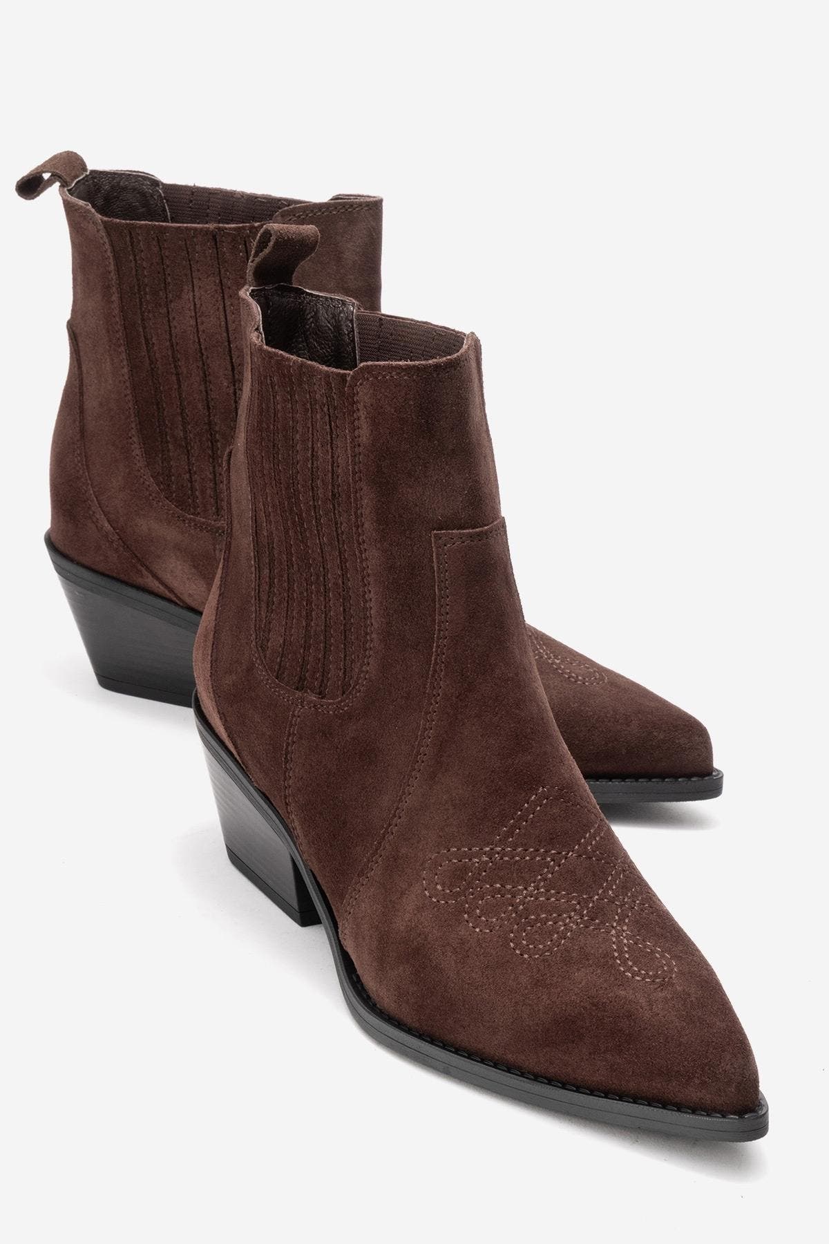 Julieta Leather Block Heel Western Boot, Main, color, Brown Suede