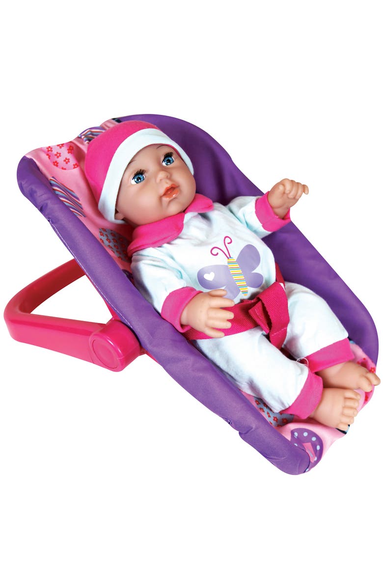 Lissi 11 Inch Baby Doll & Car Seat Handbag Set, Pink Blue Purple Butterfly Outfit, Alternate, color, Multicolored