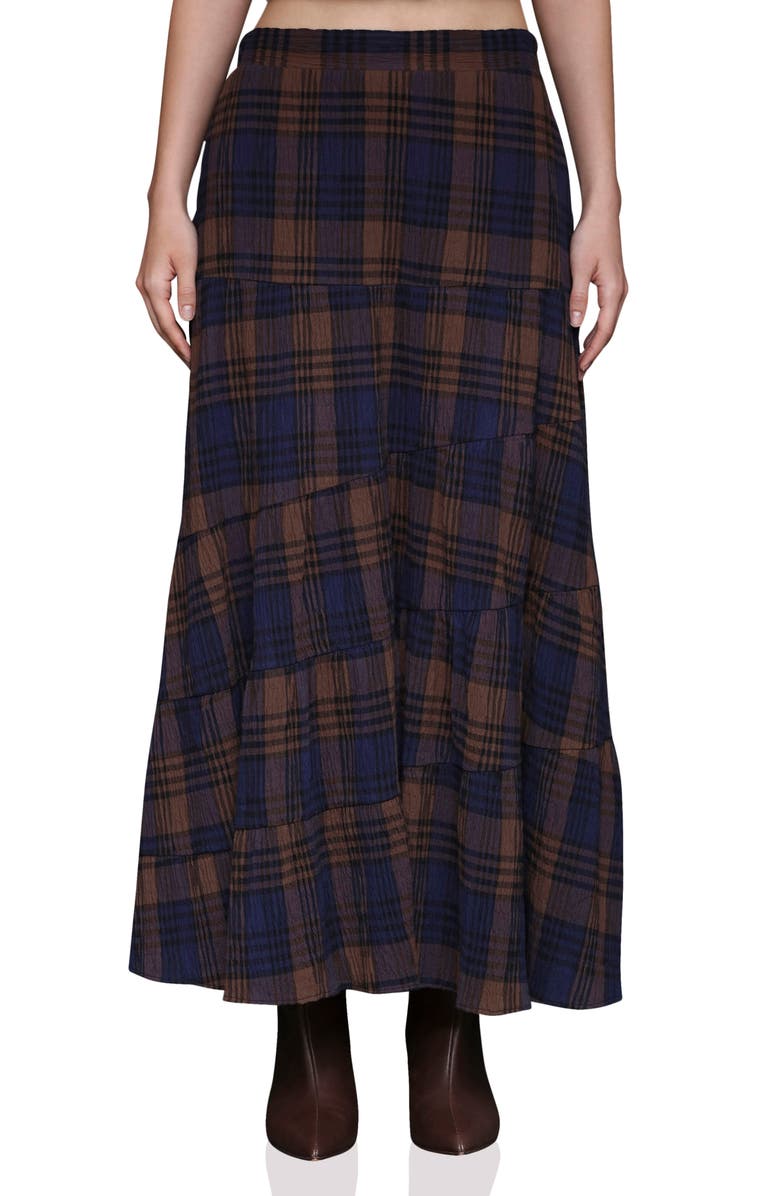 Avec Les Filles Plaid Cotton Tiered Maxi Skirt, Main, color,