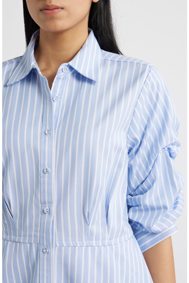 Pinstripe Button-Up Tiered Peplum Shirt, Alternate, color, OXFORD BLUE/ OFF WHITE