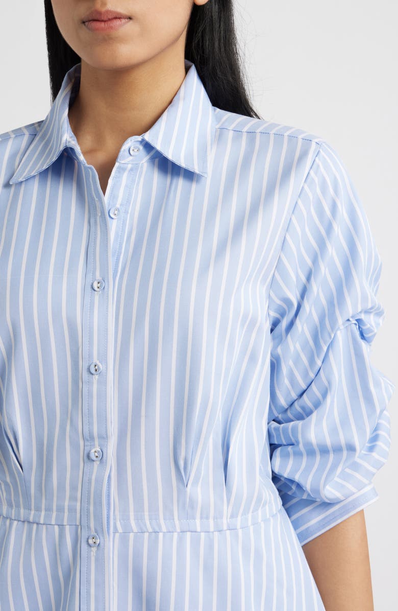 Wit & Wisdom Pinstripe Button-Up Tiered Peplum Shirt, Alternate, color, Oxford Blue/ Off White